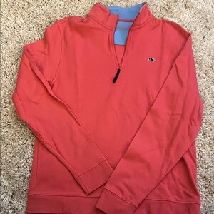 Vineyard Vines Kids Coral and Blue Half-Zip Sweater